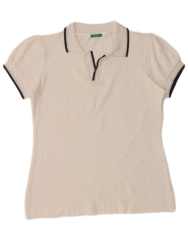 BENETTON Polo Femme UK 12 Medium Blanc