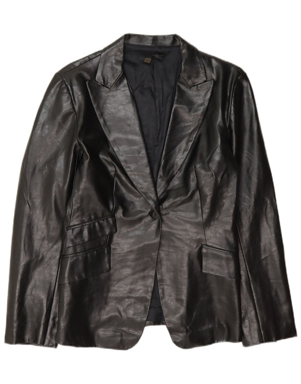 Zara Womens 1 Button Faux Leather Blazer Jacket EU 40 Moyen Noir Coton