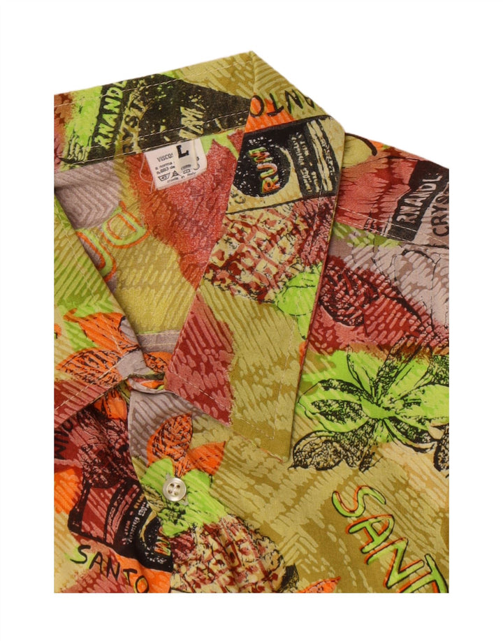 Vintage hommes motif abstrait chemise à manches courtes grand rétro multicolore