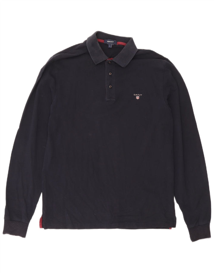 GANT Homme Polo à Manches Longues Large Bleu Marine Coton