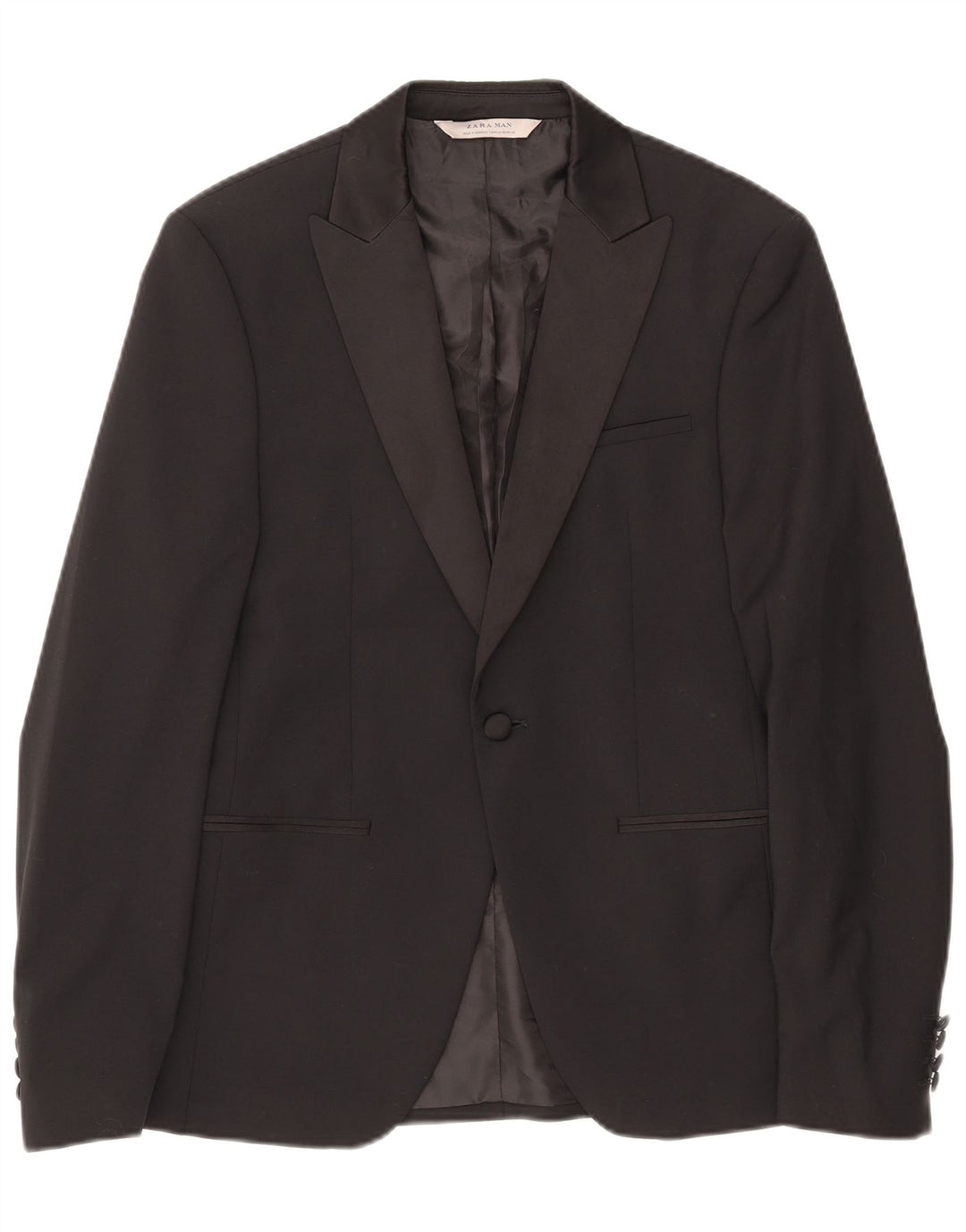 Zara Veste Blazer 1 Bouton Homme EU 48 Moyen Noir Polyester