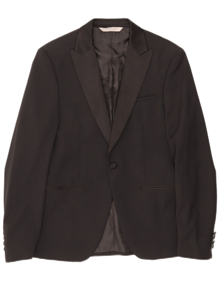 Zara Veste Blazer 1 Bouton Homme EU 48 Moyen Noir Polyester