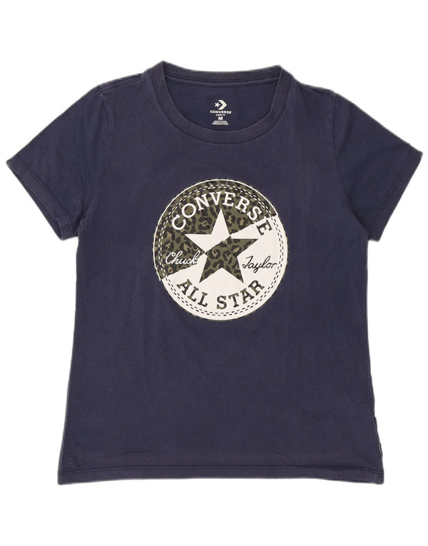 Converse T-shirt graphique pour femme UK 12 Bleu marine moyen Coton