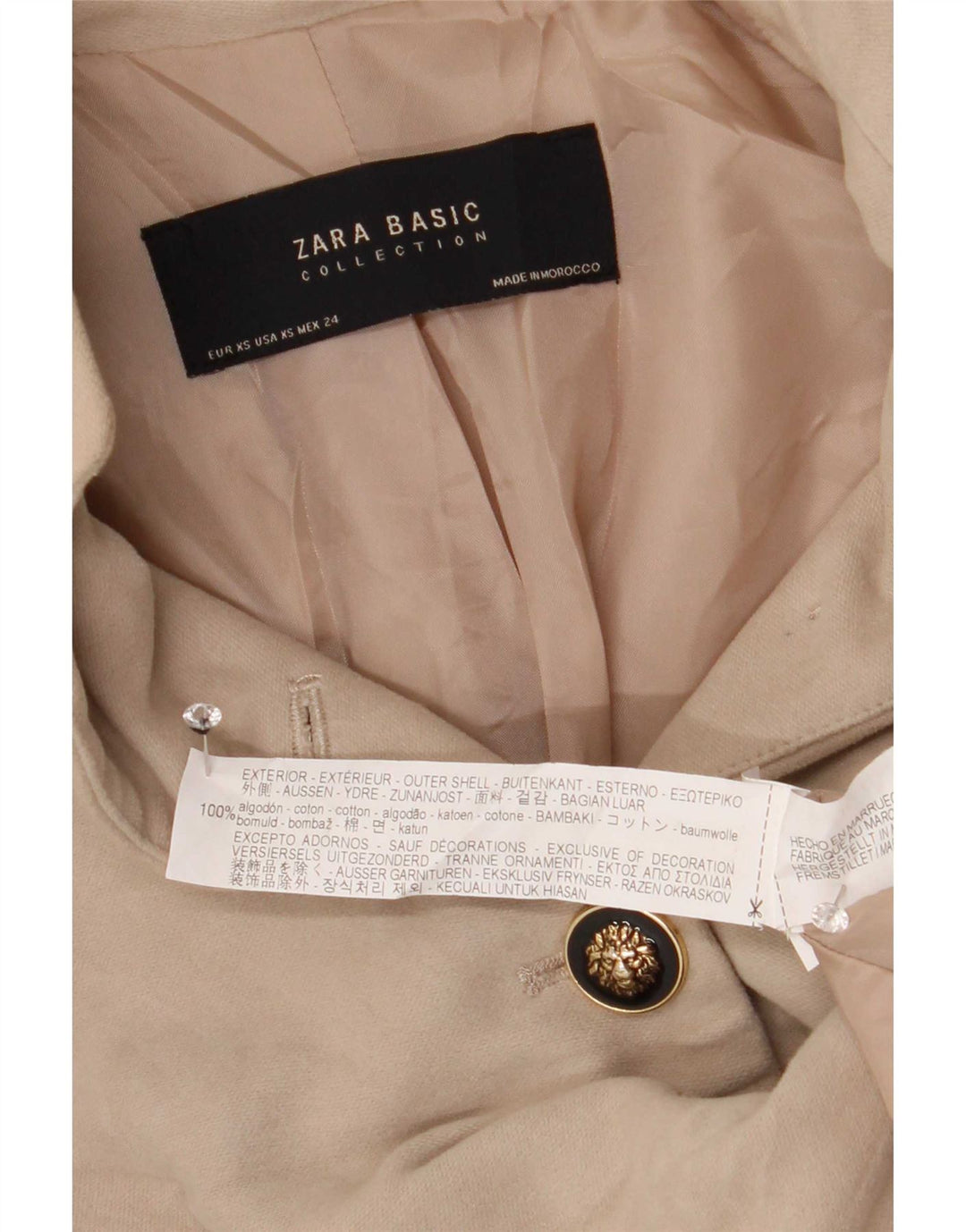 Zara Veste Blazer 4 Boutons Femme UK 6 XS Coton Beige