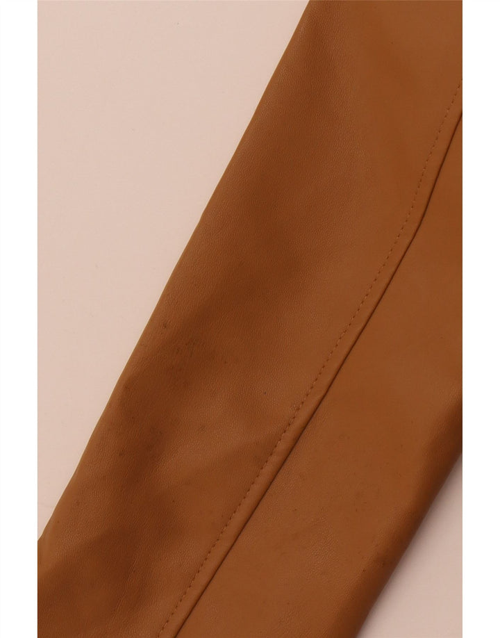 Zara Womens Crop Faux Leather Jacket UK 10 Petit Beige Polyester