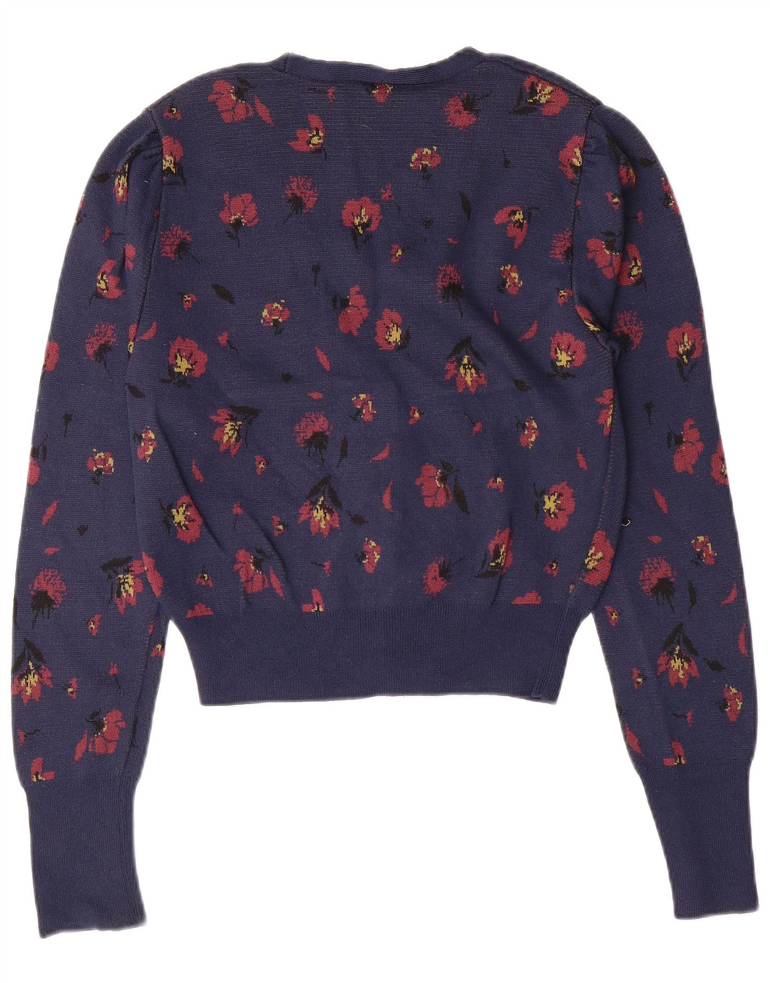 ZARA Womens Crop Cardigan Sweater UK 10 Petit Bleu Marine Floral Polyamide