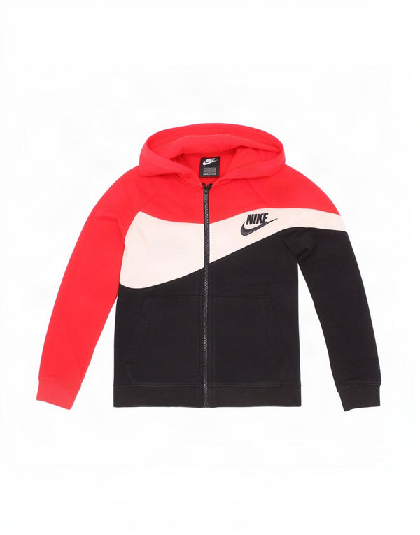 Nike Sweat à capuche zippé graphique pour garçon 8-9 ans Petit rouge en coton color block