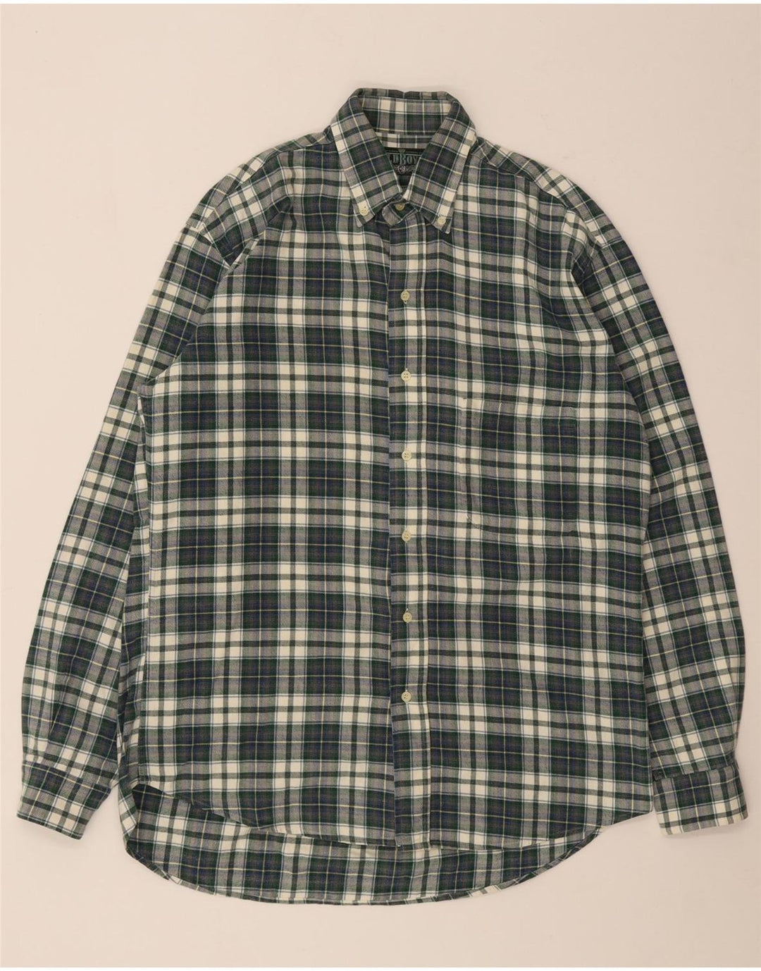 vintage Chemise en flanelle pour hommes Coton à carreaux vert moyen