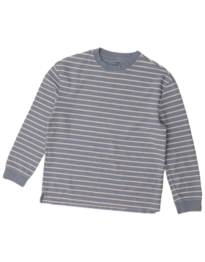 Marks & Spencer Haut à Manches Longues Garçon 11-12 ans Bleu Rayé Coton