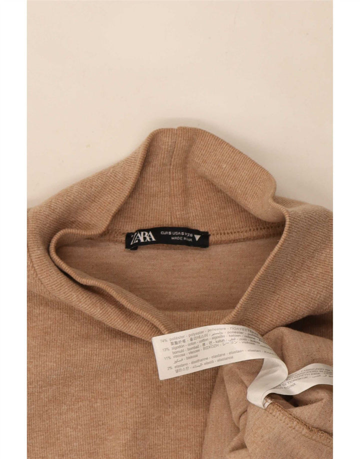 Zara Robe droite à manches 3/4 pour femme UK 10 Petit Polyester Beige