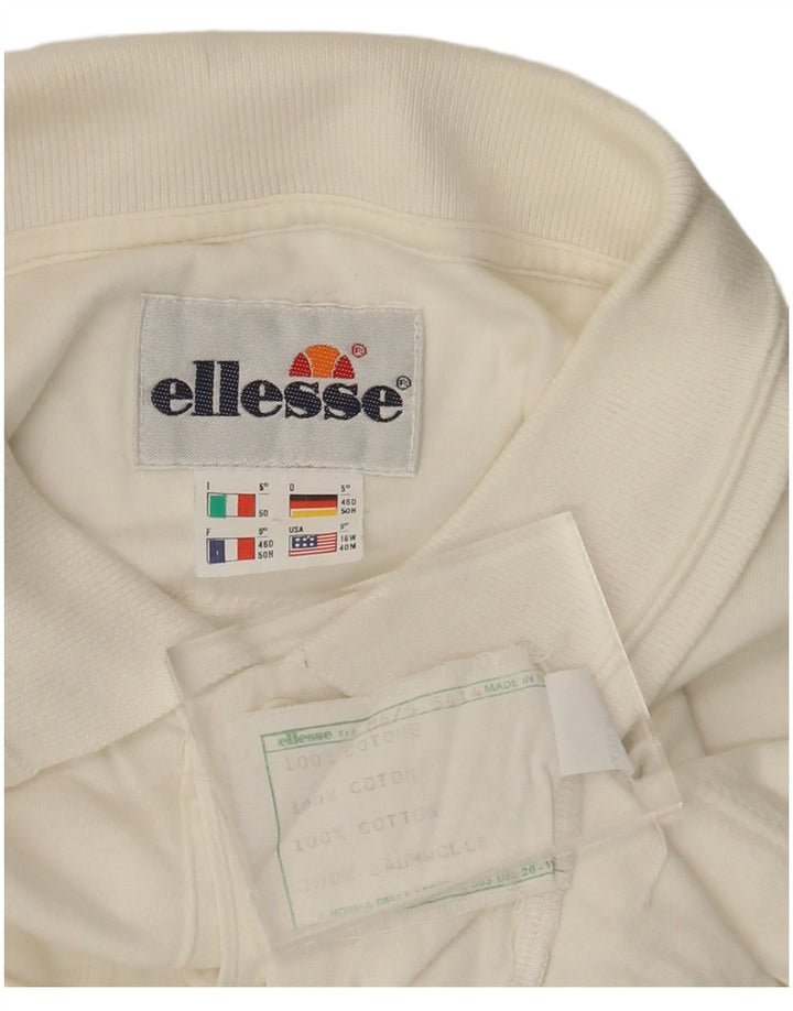 ELLESSE Polo à Manches Longues Homme IT 50 Coton Géométrique Blanc Moyen