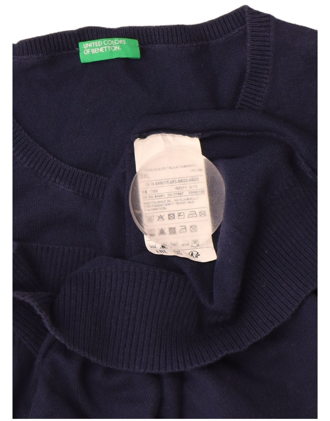 BENETTON Pull Cardigan Fille 13-14 Ans 3XL Bleu Marine Coton