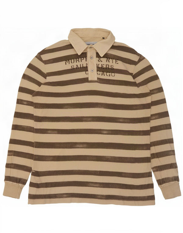 Murphy & Nye Polo graphique à manches longues pour homme 2XL en coton rayé beige