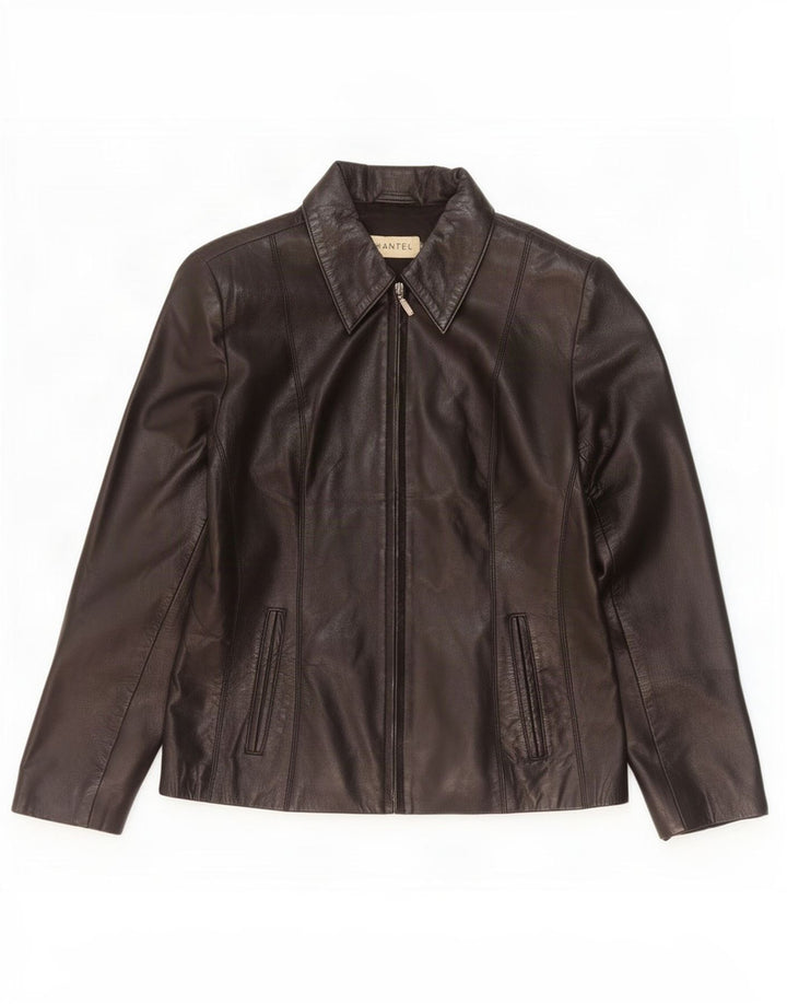 Veste en cuir femme vintage UK 12 Noir Moyen