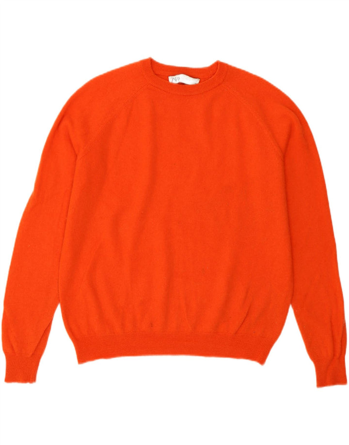 Zara Pull à col rond pour homme en laine orange Small