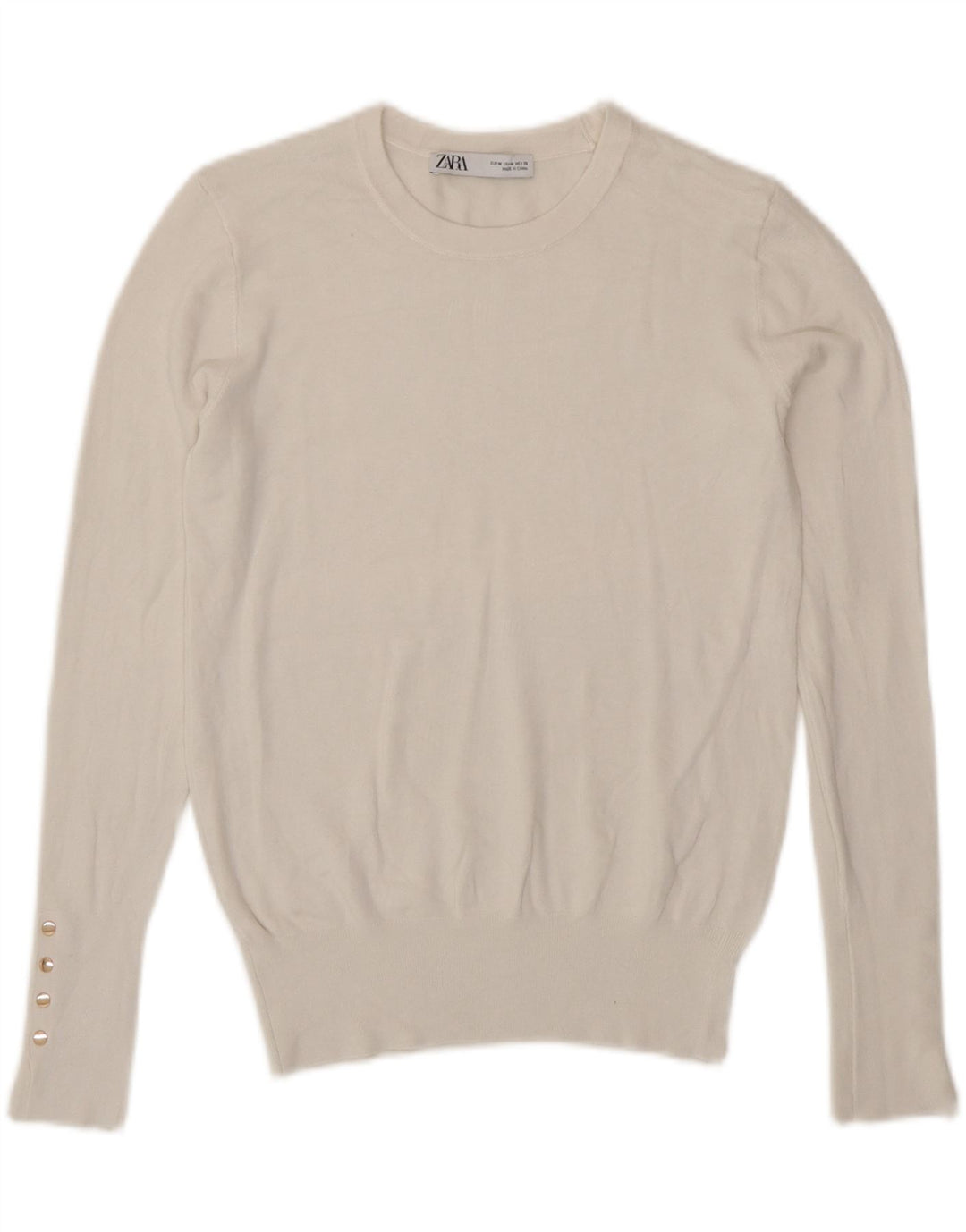 Zara Pull à col rond pour femme UK 12 Blanc moyen