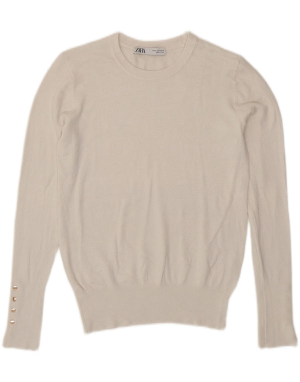 Zara Pull à col rond pour femme UK 12 Blanc moyen