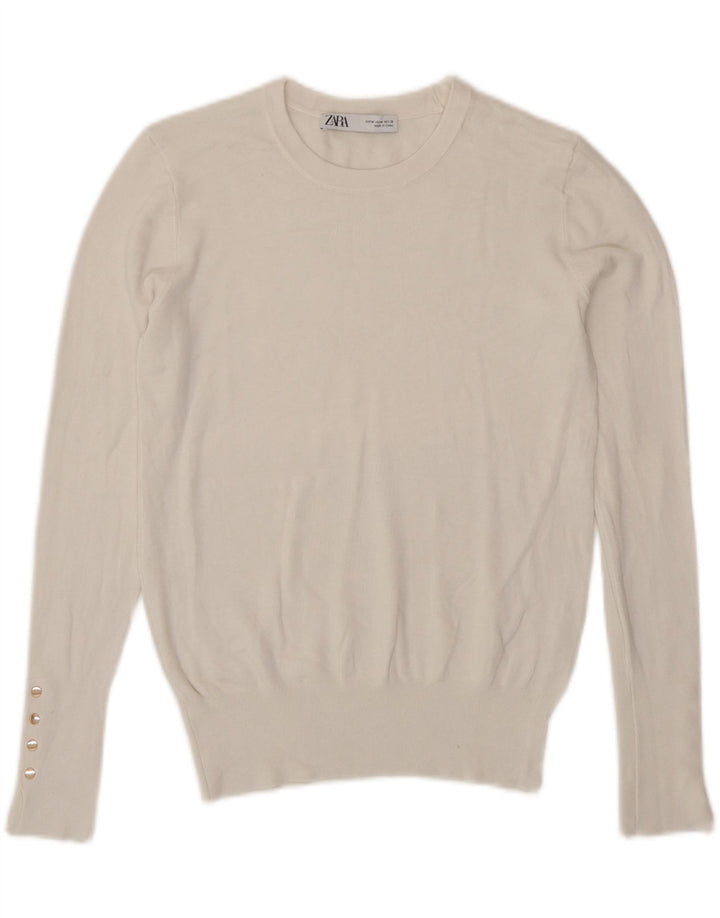 Zara Pull à col rond pour femme UK 12 Blanc moyen