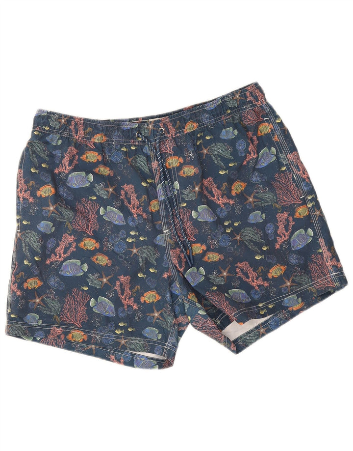 John Lewis Short de bain à motif abstrait pour homme en polyester bleu marine Taille L