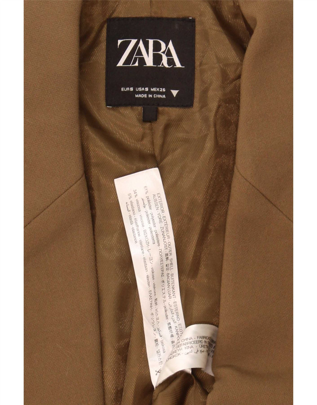 Zara Veste blazer surdimensionnée à 2 boutons pour femme UK 10 Petit Marron Polyester