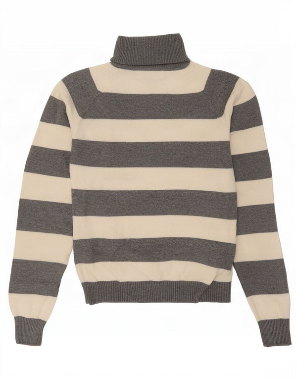 Zara Pull court à col roulé pour femme UK 10 Petit coton rayé gris