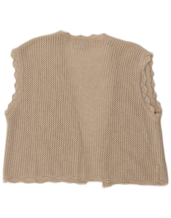 VINTAGE Femmes Crop Sans Manches Crochet Cardigan Pull UK 14 Grand Beige