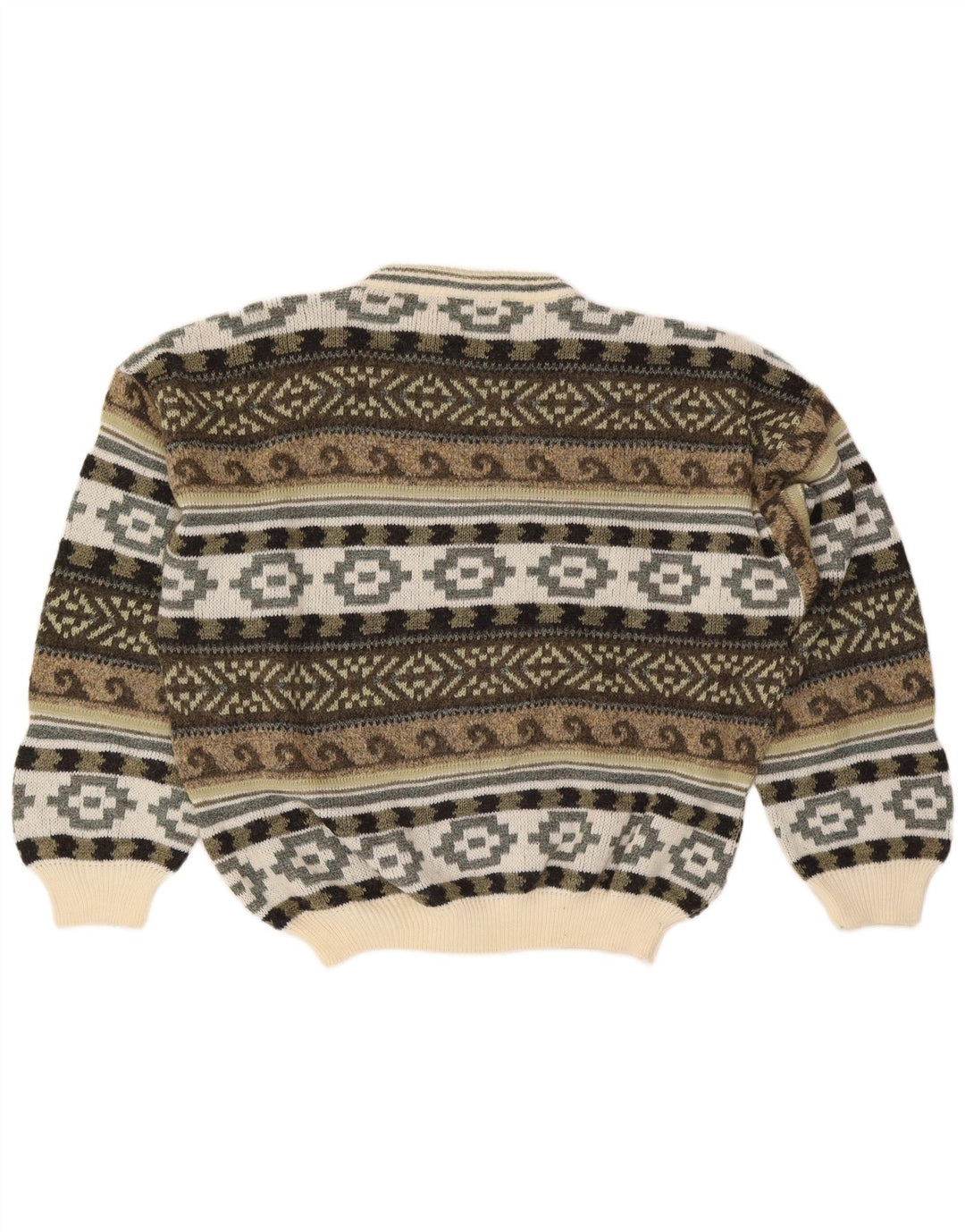 Alcatraz Pull à col rond pour homme en laine Fair Isle kaki