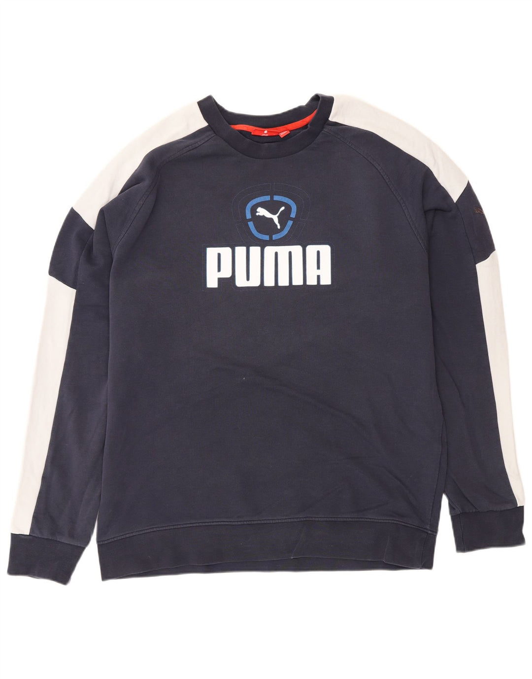 PUMA Mens Graphic Sweatshirt Jumper Large Navy Blue Colourblock