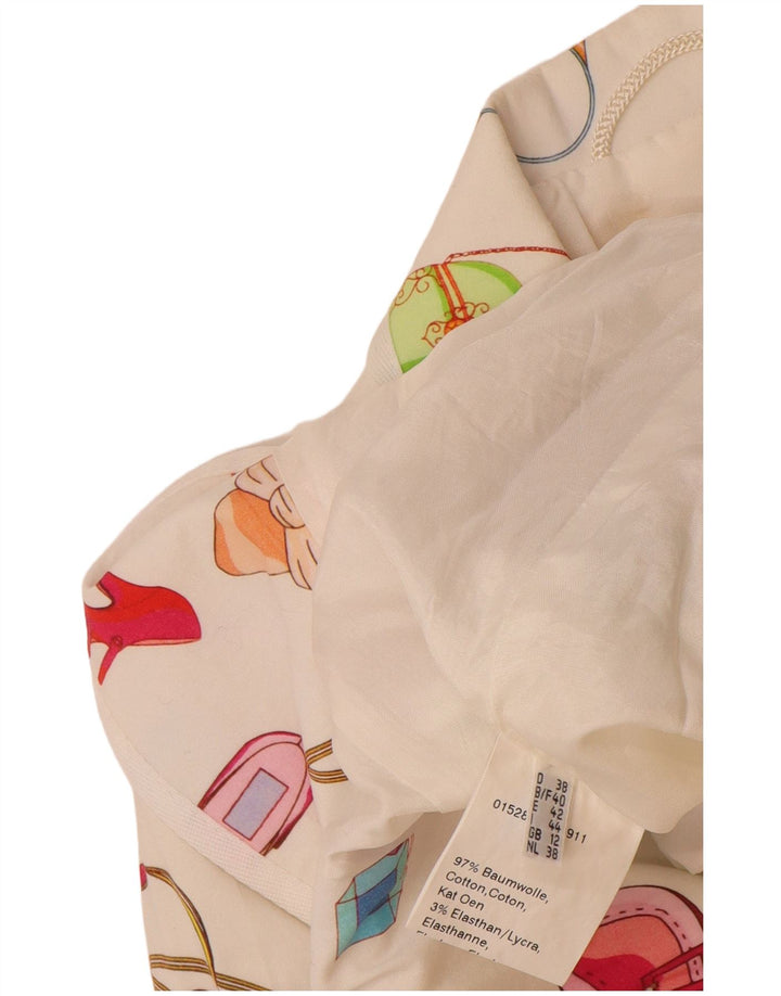 vintage Femmes Motif Abstrait Blazer Veste UK 12 Moyen Blanc Coton