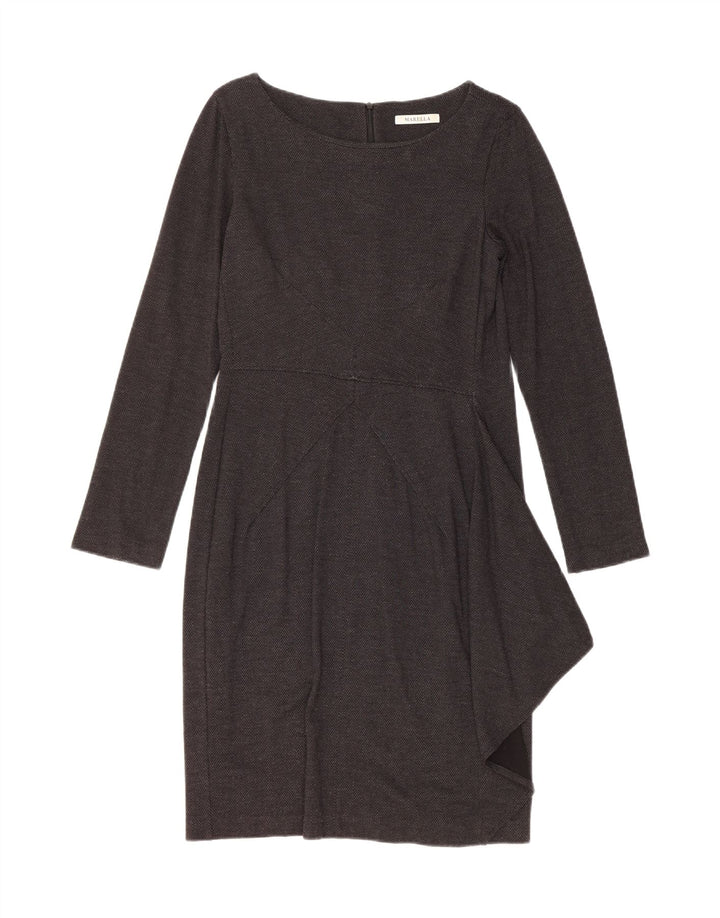 Marella Robe fourreau à manches longues pour femme UK 12 Gris moyen à chevrons