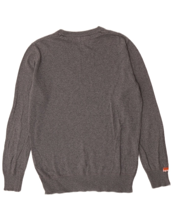 Superdry Mens Boat Neck Jumper Sweater Small Grey Flecked Cotton