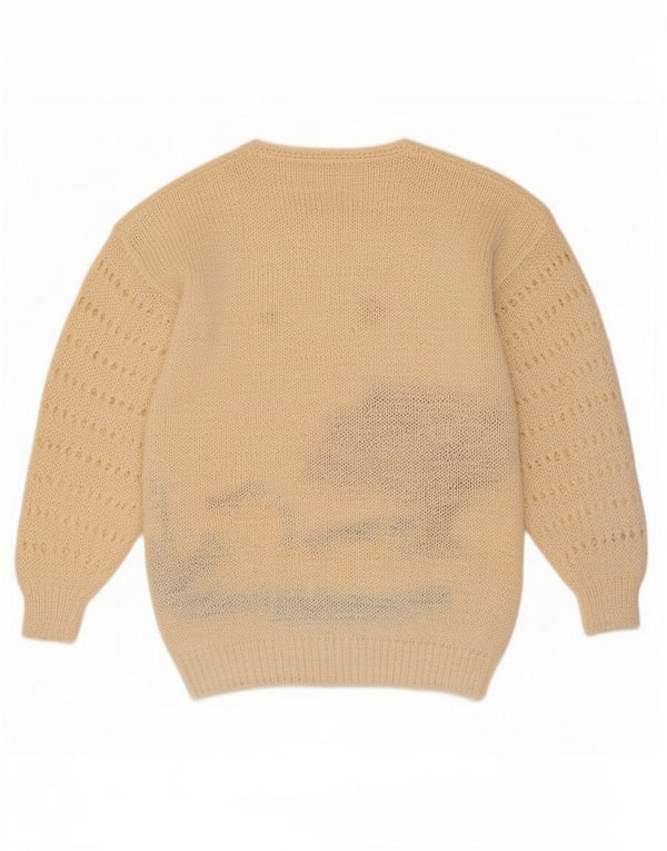 vintage Womens Graphic Boat Neck Jumper Pull UK 16 Grand Blanc Cassé