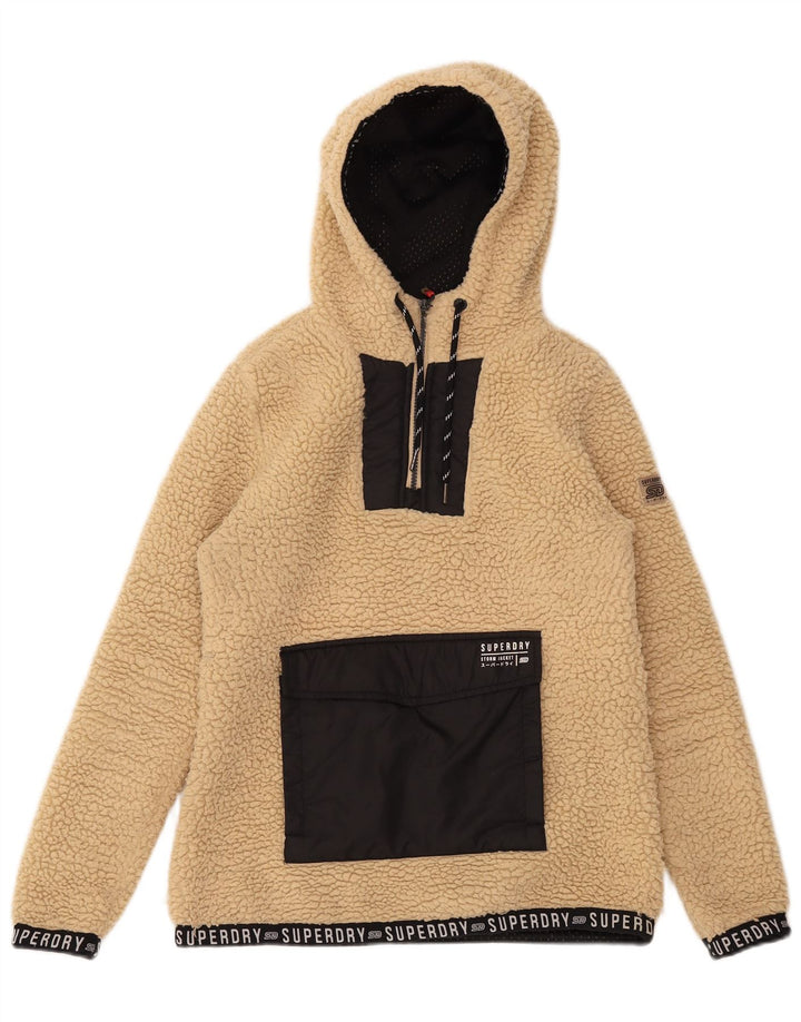 Superdry Pull surdimensionné en polaire graphique pour femme UK 8 Small Beige