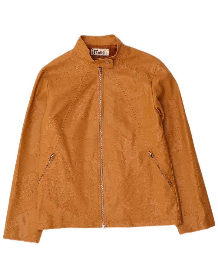 veste vintage femme faux cuir UK 14 Grand Beige Patchwork Polyvinyle