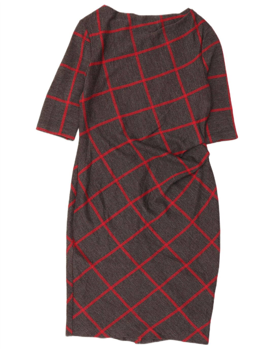 JASPER CONRAN Robe fourreau à manches 3/4 pour femme UK 14 Gris moyen à carreaux