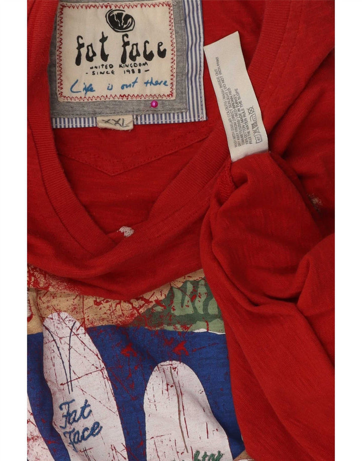 Fat Face T-Shirt Graphique Homme Top 2XL Rouge Coton