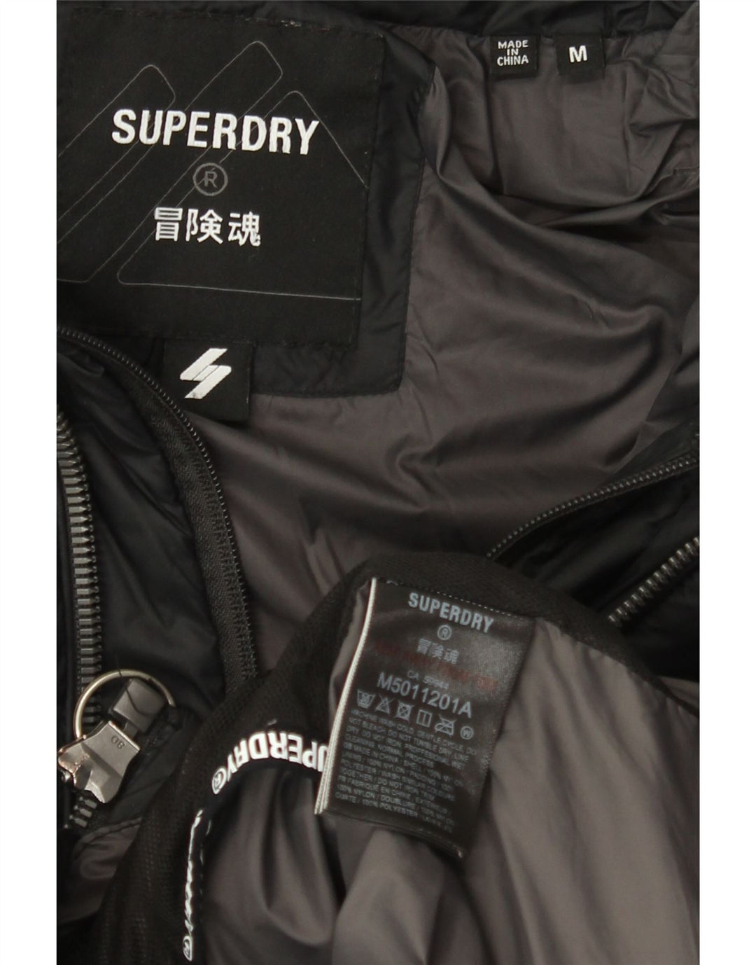 Superdry Veste matelassée à capuche pour hommes UK 38 Medium Black Nylon