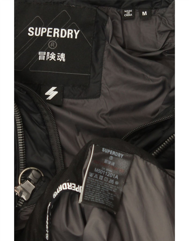 Superdry Veste matelassée à capuche pour hommes UK 38 Medium Black Nylon