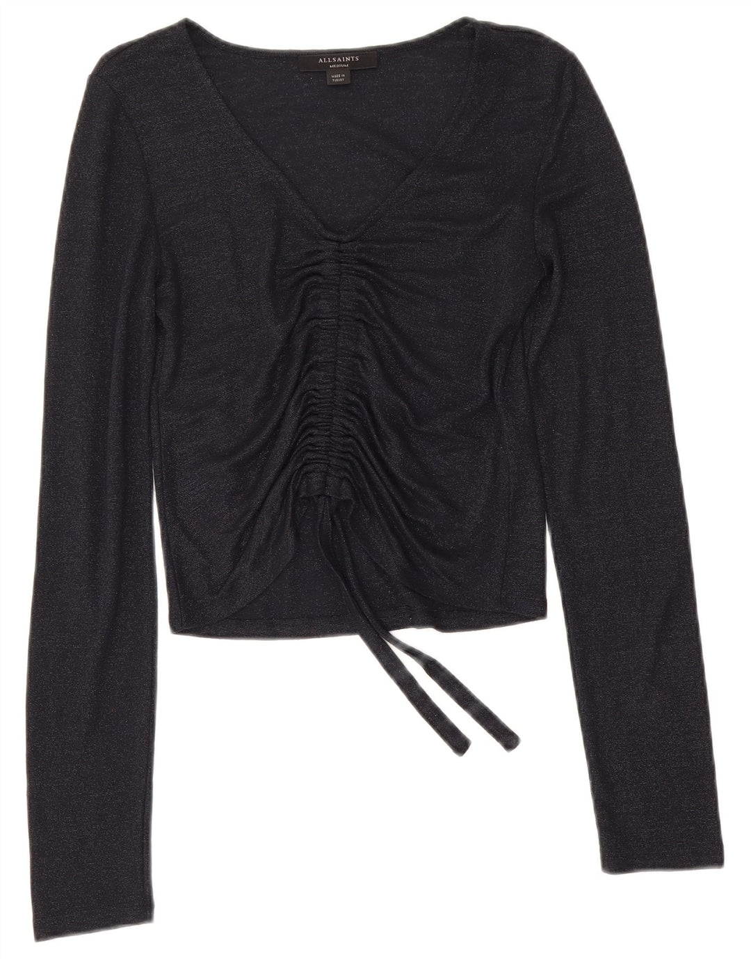 All Saints Haut court à manches longues pour femme UK 42 Bleu marine moyen Viscose