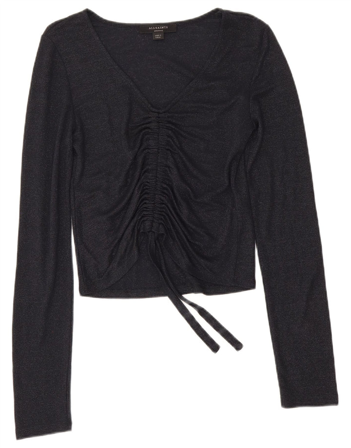 All Saints Haut court à manches longues pour femme UK 42 Bleu marine moyen Viscose