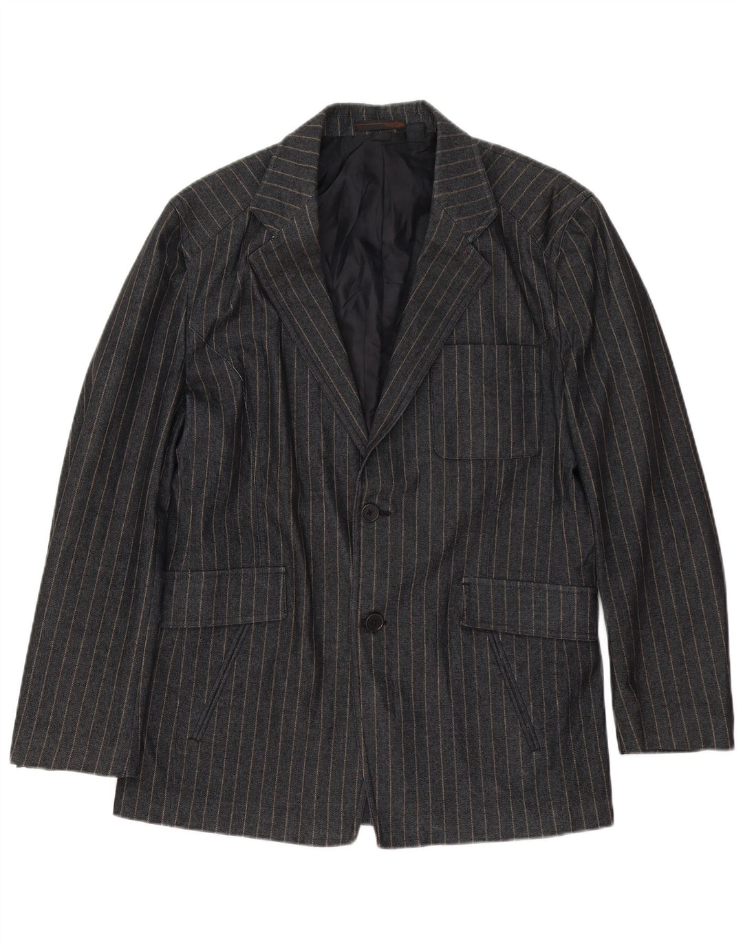 Zara Veste Blazer Homme UK 38 Coton Rayé Gris Moyen