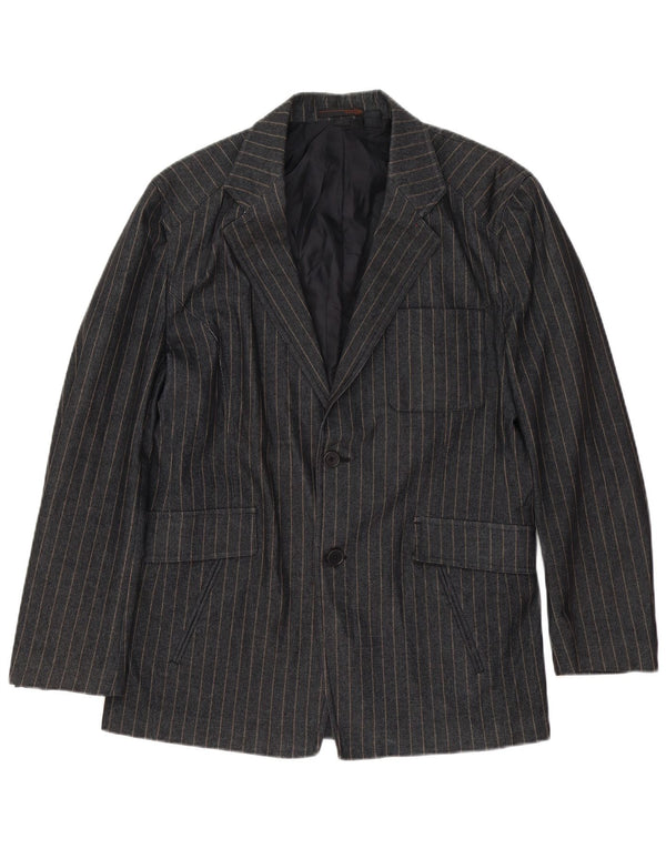 Zara Veste Blazer Homme UK 38 Coton Rayé Gris Moyen