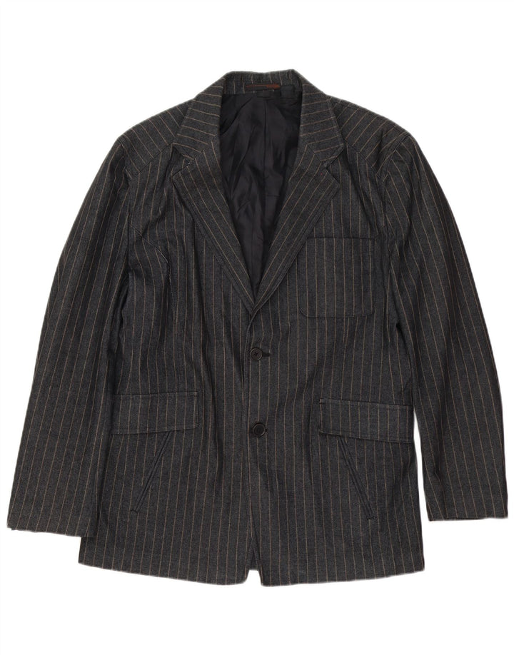 Zara Veste Blazer Homme UK 38 Coton Rayé Gris Moyen