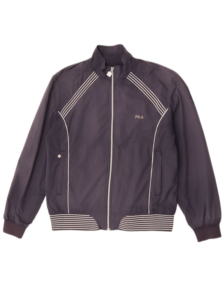 Fila Womens Bomber Jacket UK 18 XL Bleu Marine Rayé Polyester