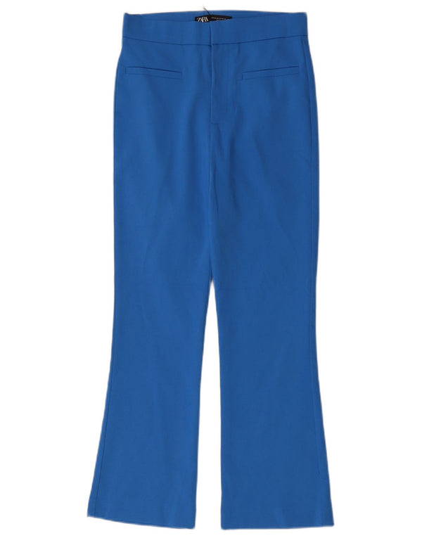 ZARA Pantalon décontracté taille haute bootcut pour femme XS W24 L26 Bleu Coton