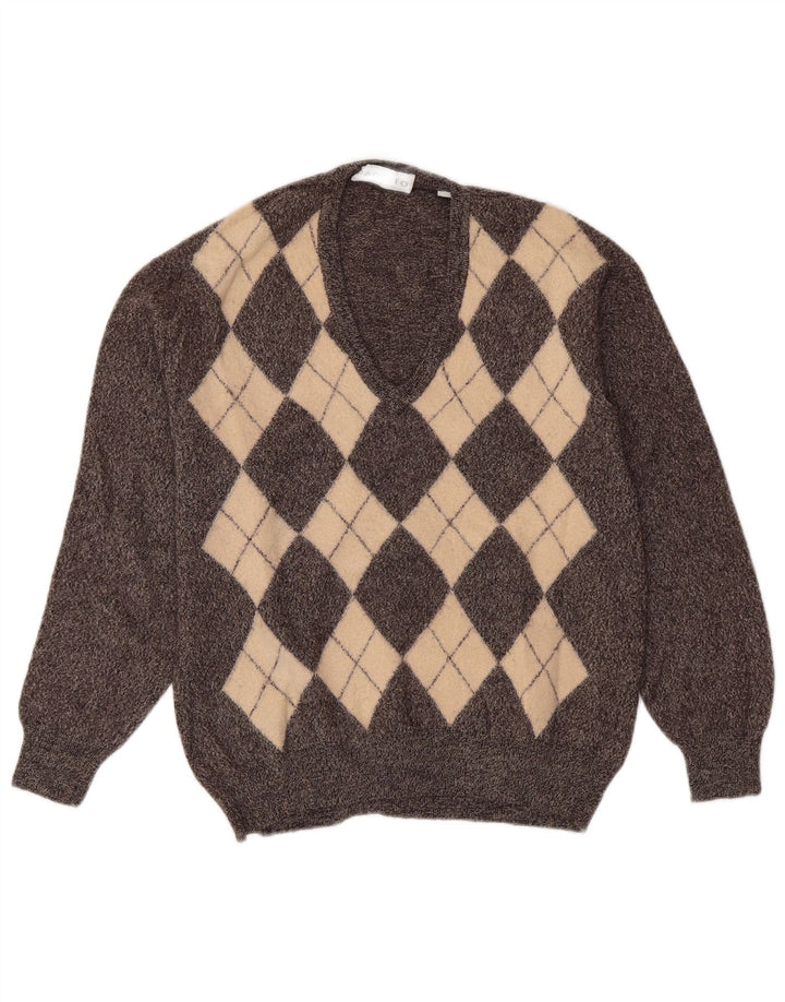 PAQUITO Pull col en V pour femme UK 44 Gris moyen Argyle/Diamant