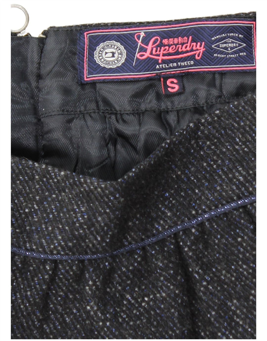 SUPERDRY Mini Jupe Femme Small W27 Gris Moucheté Polyester