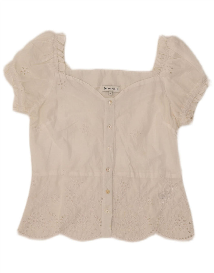 WAREHOUSE Chemisier à manches courtes pour femme UK 10 Petit Blanc Polyester