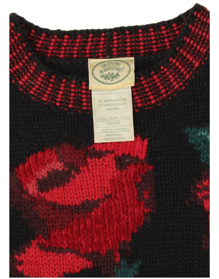 LAURA ASHLEY Pull à col rond pour femme UK 14 Medium Noir Floral