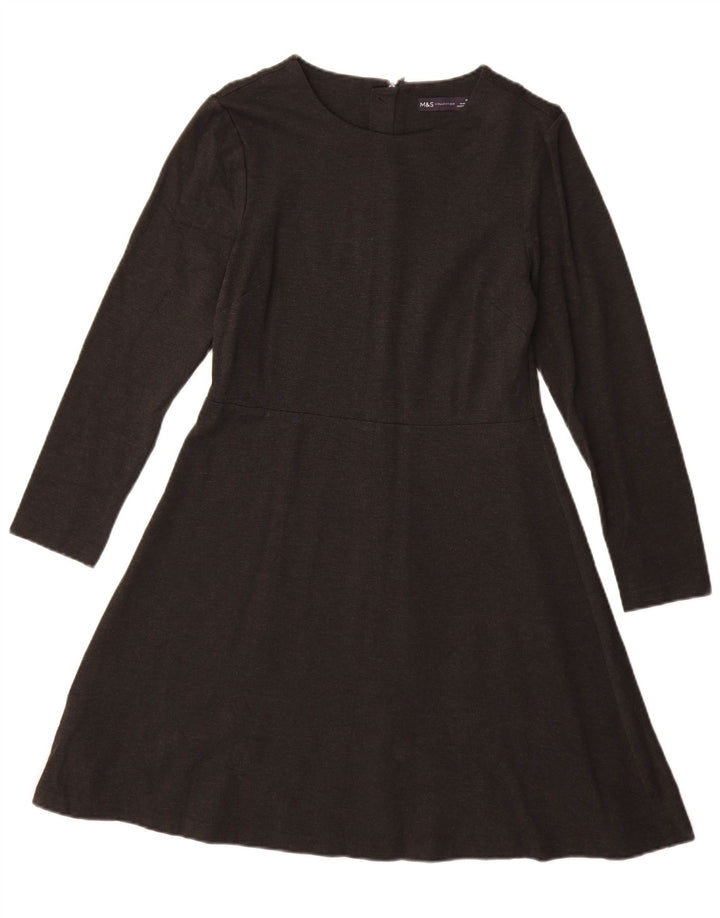 MARKS & SPENCER Robe trapèze à manches longues pour femme UK 10 Small Noir